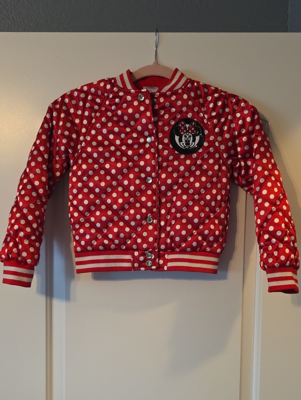 Disney Red Polka Dot Kids Jacket with Minnie Patch. Size 5/6
